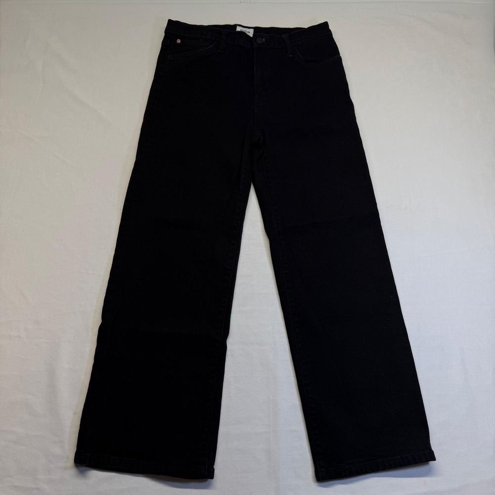Hudson Rosalie Wide Leg Jeans‎ Black High Rise Raw Hem Relaxed Denim 29